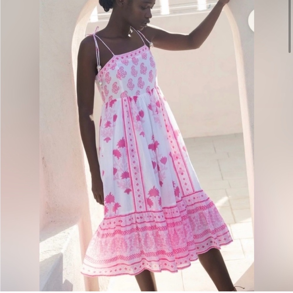 New Oliphant Tie Strap Midi Pink Jaipur dress with pockets Tuckernuck